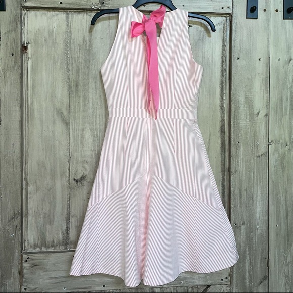 J Crew Pink Seersucker Bow Back Keyhole Dress - Picture 9 of 10